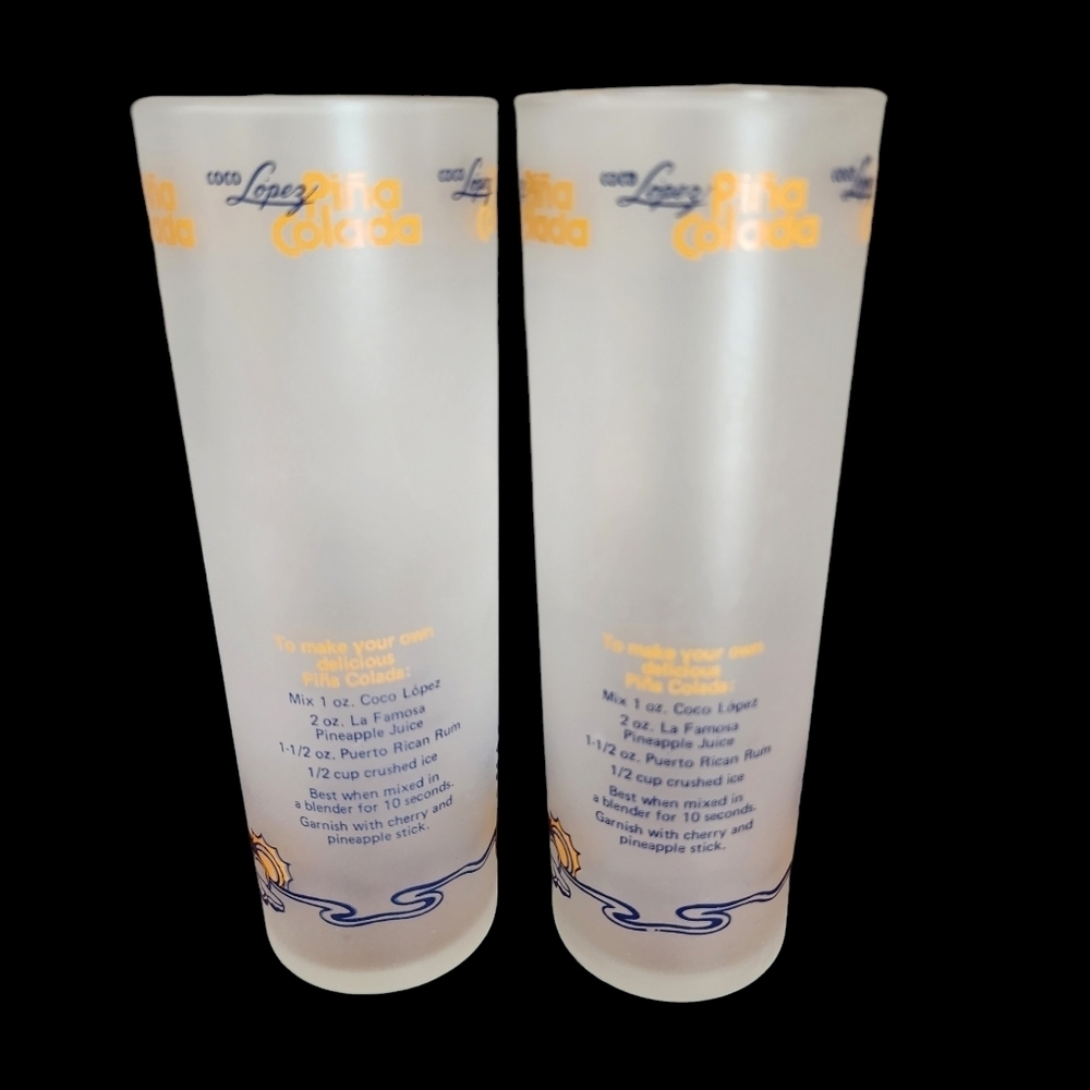 Coco Lopez Pina Colada Frosted Drink Glasses Set of 2